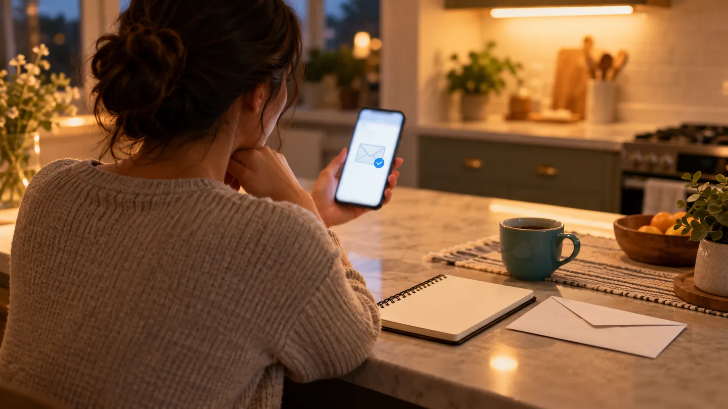 Person checking a verification email at home